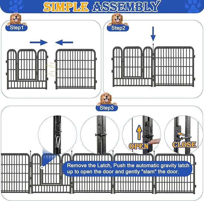 Dog Playpen Outdoor/Indoor,24" Height 16 Panels Dog Fence,Dog Pen with Anti-Rust Coating for Medium/Small Dogs, Puppy, Portable Pet Playpen for Yard, RV, Camping