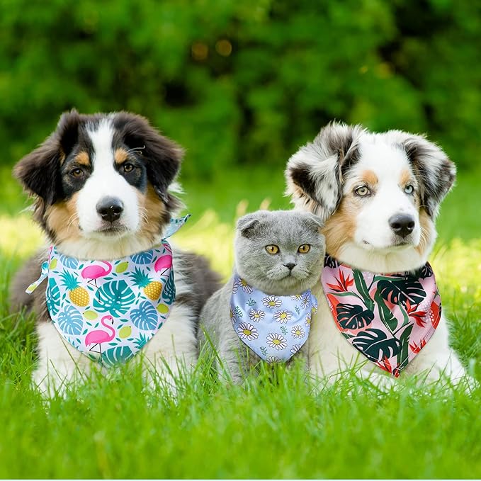 Amylove 120 Pcs Christmas Dog Bandanas Bulk Thanksgiving Day Holiday Triangle Dog Pack Puppy Kerchief Bandana Adjustable Pet Scarf for Pet Cat Costume Accessories Decor(Flower)