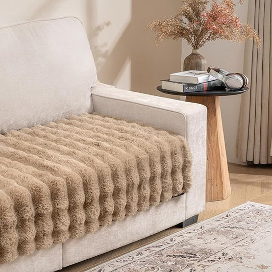 Dogs/Cats Bed Mats, Dog Pad Washable Removable Couch Cover with Anti-Slip Back, Plush Long Fur Mat, Perfect for Small, Medium and Large Dogs.(Light Brown-Bubble, 30"x70")
