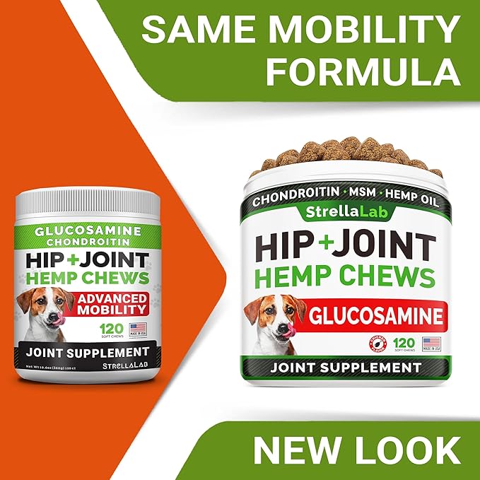 STRELLALAB Health & Wellness Supplements for Dogs, Various Formulas & Benefits - Hemp Hip & Joint Supplement for Dogs - Hemp Chews for Dogs