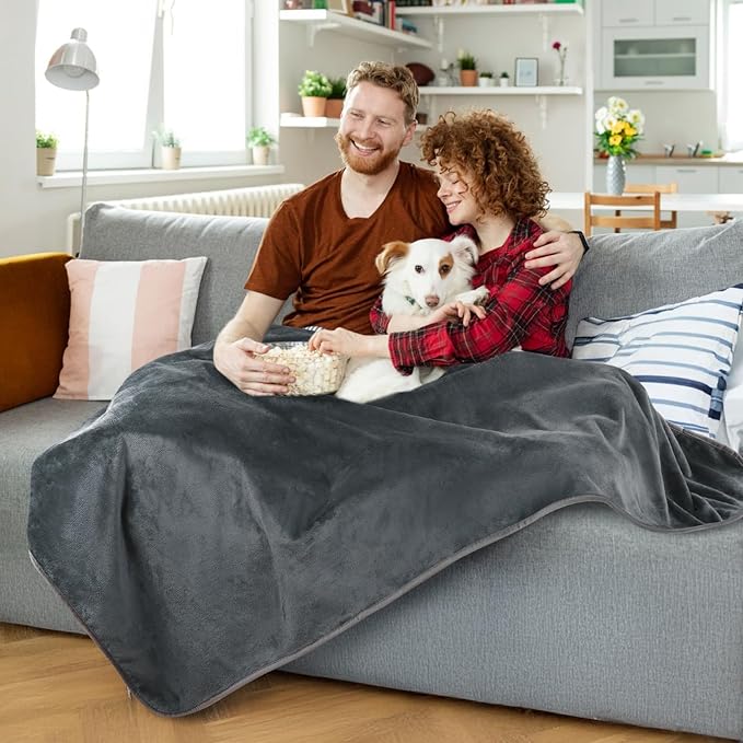 LOOBANI Waterproof Dog Blanket for Couch: Reversible Flannel Bed Blanket for Medium Large Dogs Liquid Proof, Soft Throw Blanket Couch Cover Protector for Sofa, Crate, Travel, Picnic, 50" x 60", Grey