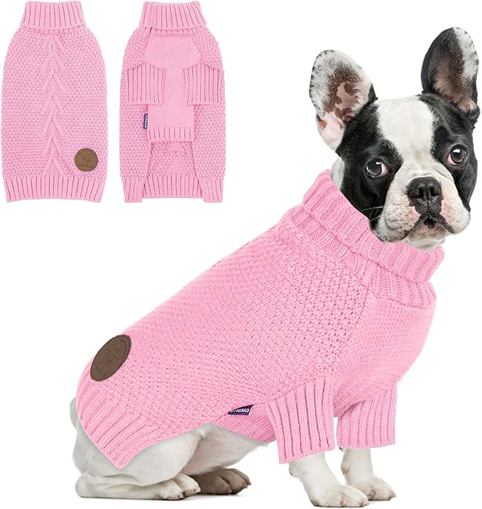 cyeollo Dog Sweater Warm Turtleneck Knitwear Pullover Sweaters with Long Sleeves Soft Winter Dog Clothes Sweaters for Dogs,Pink, L