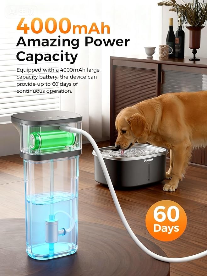 10L/2.64GAL Wireless Water Fountain for Cats Large Dogs for Multi-Pet Homes - Stainless Steel 4000mAh Battery Operated Automatic Pet Water Dispenser with Sensor, Quiet Flowing Bowl - Black