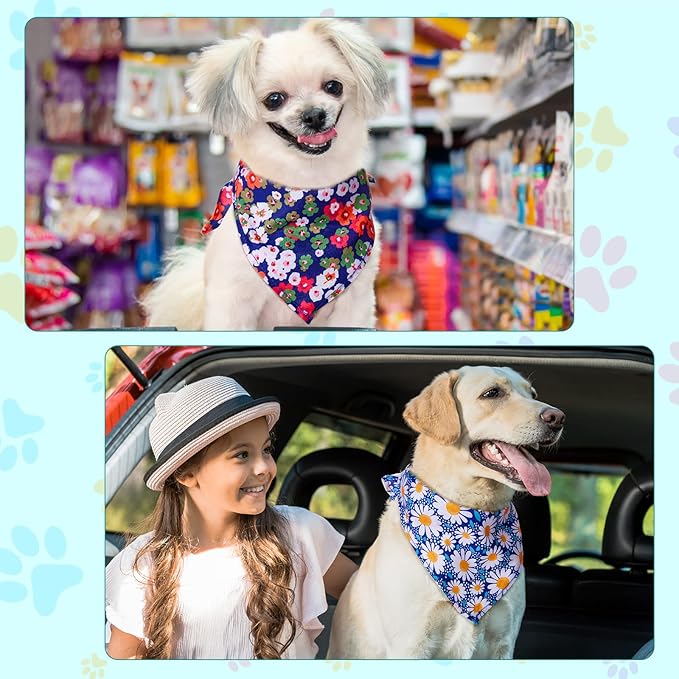 Amylove 120 Pcs Christmas Dog Bandanas Bulk Thanksgiving Day Holiday Triangle Dog Pack Puppy Kerchief Bandana Adjustable Pet Scarf for Pet Cat Costume Accessories Decor(Flower)