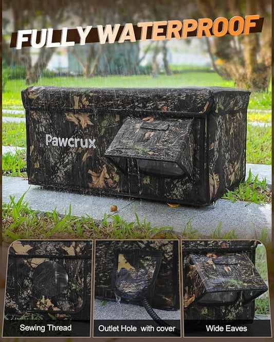 Heated Cat House for Outside with Dual Doors, Insulated Cat House Outdoor with Heating Pad, Weatherproof Heated Outdoor Cats Houses Waterrproof for Feral Cats (Leaf, 25" L x 16" W x 13" H)