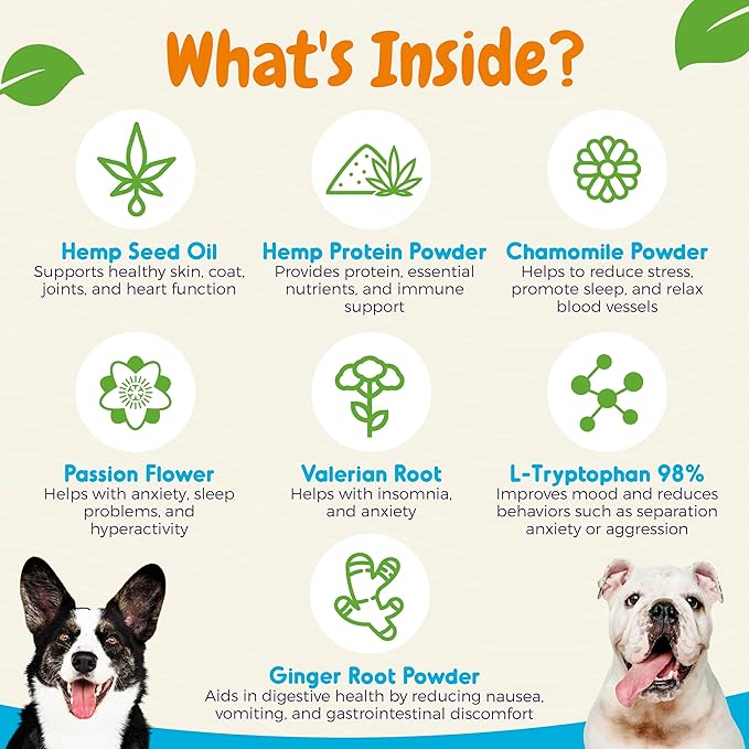 INNER PAW Calming Chews for Dogs – Hemp, Chamomile & Passion Flower – Natural Calming Aid for Stress, Relaxation, Travel & Separation – Duck Flavor Soft Chews Made in USA, 60 Count