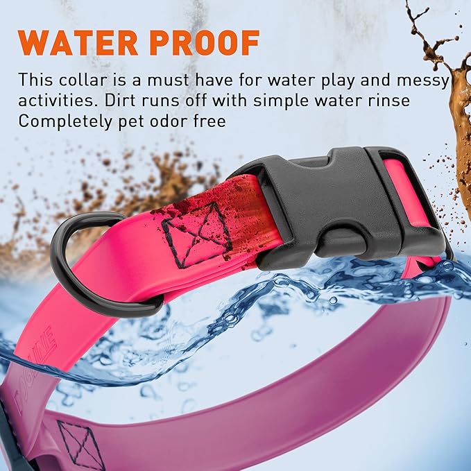 Dogline Durable Biothane Waterproof Collar for Dogs - Odor-Resistant Coated Webbing, Quick-Release Design, Comfortable Adjustable Fit, 3/4" W by 12-19" L, Passionfruit Pink