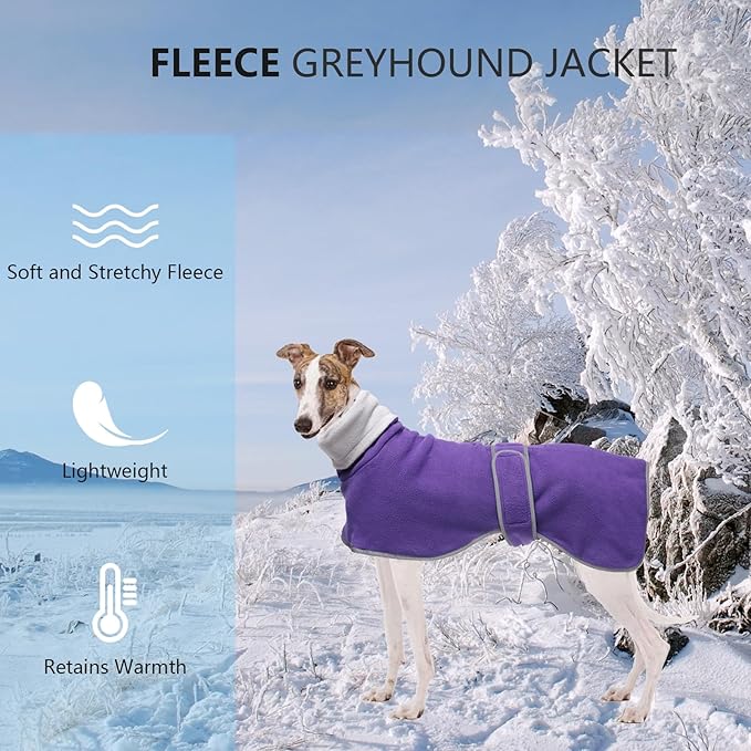 Geyecete Greyhound Cosy Fleece Jumper,Dog Winter Coat with Warm Fleece Lining,Outdoor Dog Apparel with Adjustable Bands-Purple-XS