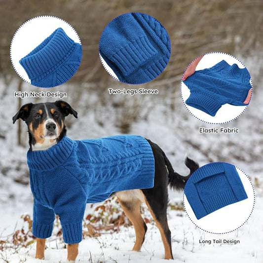 ASENKU Knitted Dog Sweater, Pullover Big Thermal Dog Winter Sweater, Turtleneck Doggy Sweaters for Large Medium Dogs Boy Girl,Warm Pet Sweatshirt for Beagle,Corgi,XL