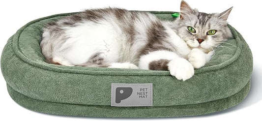 Orthopedic Cat Bed for Puppy and Kitten,Soft Cat Beds for Indoor Cats,Washable Dog Bed with Removable Cover&Non-Slip Bottom with Four-Sided Bolster Green XS