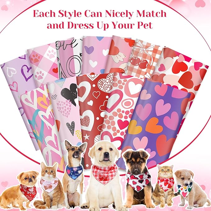 Amylove 120 Pcs Christmas Dog Bandanas Bulk Thanksgiving Day Holiday Triangle Dog Pack Puppy Kerchief Bandana Adjustable Pet Scarf for Pet Cat Costume Accessories Decor(Love)