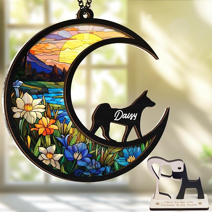 6'' Basenji Dog Memorial Suncatcher Personalized Name Dog Breed Pet Ornament Window Car Hanging Sympathy Gift for Loss of Pet Passed Away Remembrance Gift for Dog Lovers SCD-B11-6-44