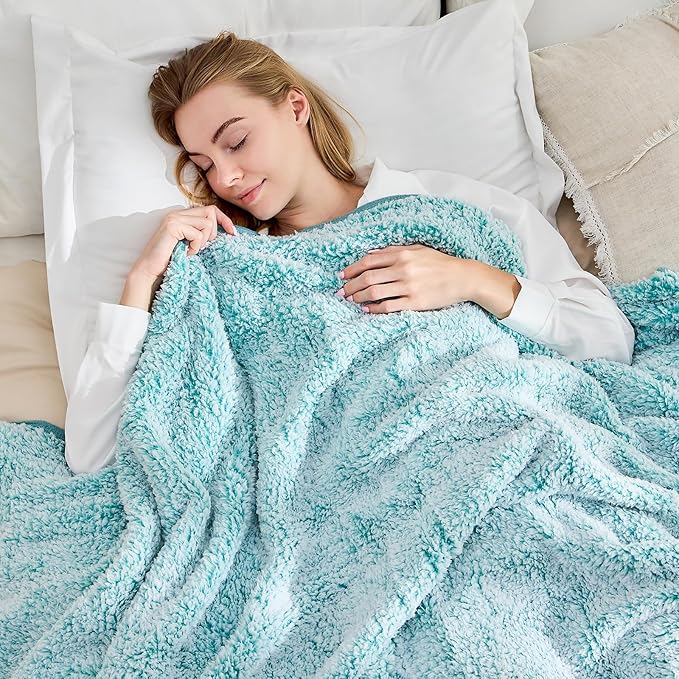EMME Soft Sherpa Fleece Blanket Reversible Plush Fluffy Large Blanket, Light Weight Warm Decorative Boho Blanket Cover for Sofa, Couch, Bedroom,Travel(Plush Teal,90"x90")