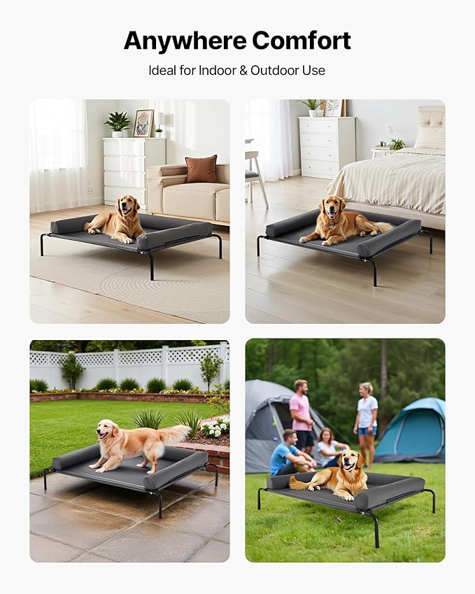 VEVOR Elevated Dog Bed for Large Dogs, Portable Raised Dog Cot with Washable Pillow, Indoor & Outdoor Pet Cooling Raised Hammock Bed with Steel Metal Frame and Breathable Teslin Mesh, XL, Gray