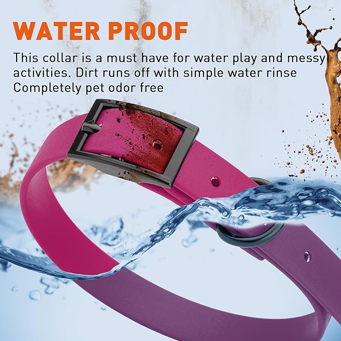Dogline Biothane Coated Webbing Dog Collar with Black Metal Hardware: Durable Easy-Clean Everyday Collar for Dogs - Comfortable Adjustable Odor-Resistant Pet Collar, W5/8" x L12-15, Magenta Pink