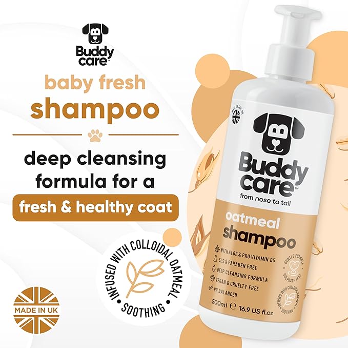 Oatmeal Dog Shampoo by Buddycare | Shampoo for Dogs with Irritated Skin | Relieving and Rehydrating | with Aloe Vera and Pro Vitamin B5 (50.72oz)