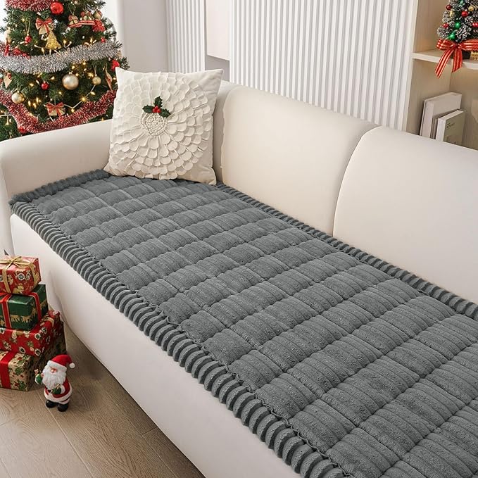 Smiry Couch Cover for Dogs Washable, Non Slip Fuzzy Pet Couch Covers for 3 Cushion Sofa Pet Friendly, Thick Soft Sofa Slipcovers Cushion Protector (Dark Grey, 27.6" x 88")