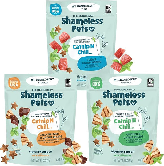 Shameless Pets Crunchy Cat Treats - Kitty Treats for Cats with Digestive Support, Natural Ingredients for Kittens, Healthy Flavored Feline Snacks - Variety Pack, 3-Pk