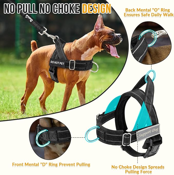 SlowTon No Pull Dog Harness - Heavy Duty Dog Harness and Leash Set for Medium Large Dogs, Reflective Tactical Harness with Soft Padded and Front Clip for Easy Walk and Training (Black XL)