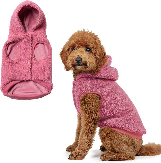 Spark Paws Fleece Dog Jacket, Hooded Sweater Vest, Warm Coat for Winter - Suitable for Small Medium Large XL XXL Breeds - Dark Pink - 2XL