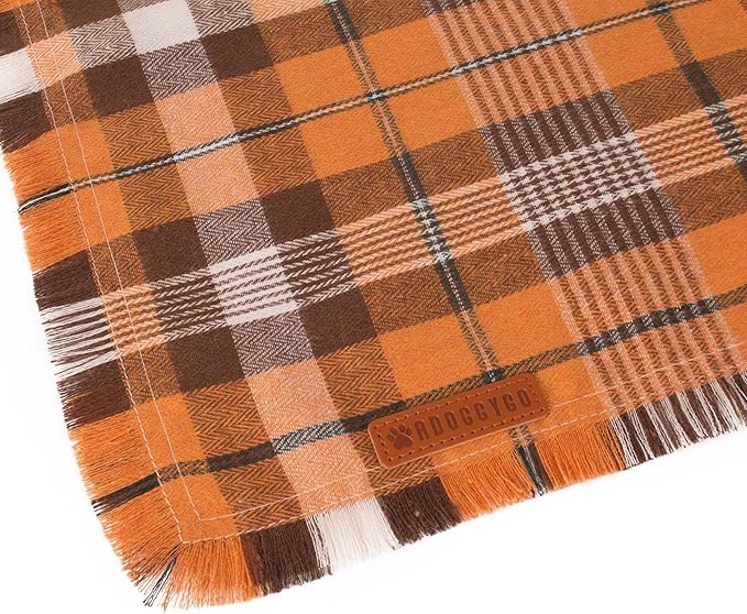 ADOGGYGO Fall Dog Bandana with Tassels Edges, Orange Red Plaid Pet Scarf Bib, Multiple Sizes Offered, Halloween Thanksgiving Fall Bandanas for Small Dogs Pets (Small)