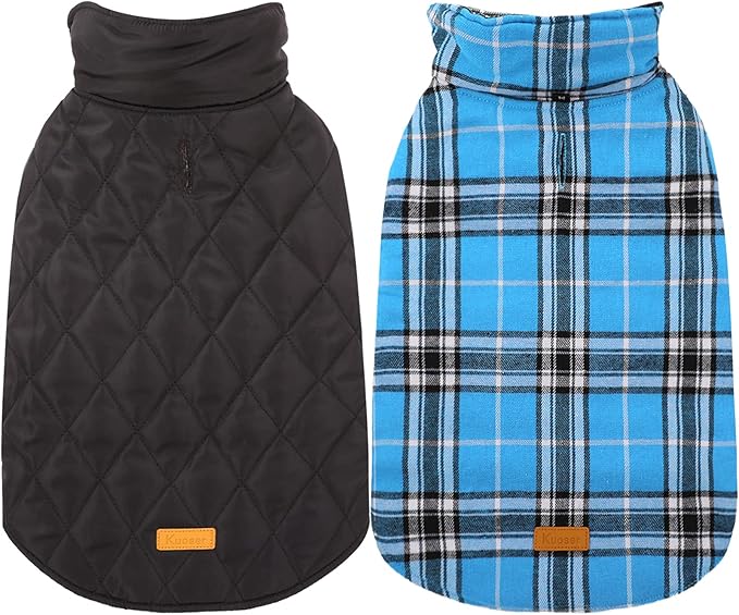 Kuoser Waterproof Dog Coat, Reversible Dog Jacket for Medium Dogs, Adjustable Durable Doggie Winter Coat Warm Puppy Cold Weather Apparel from Small to Large Breed, Blue M
