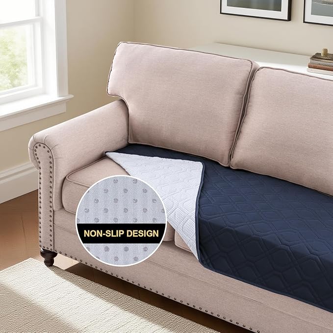 PrinceDeco Waterproof Dog Blanket Pet Bed Cover for Furniture Bed Couch Sofa Loveseat Non-Slip Back(52x82 Inch,Navy)