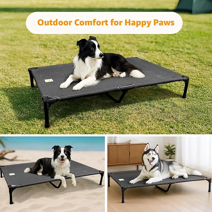 Sytopia Canvas Elevated Dog Bed, Durable Chew Proof Outdoor Raised Pet Cot for Large Dogs 42 in, Waterproof, Breathable, Portable, Washable, Easy Assembly, Sturdy Frame for Camping & Travel, Dark Grey