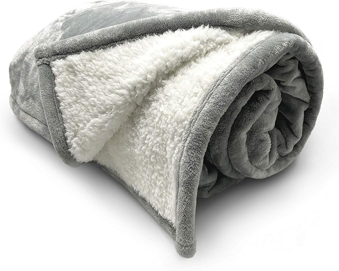 4Knines Plush Reversible Waterproof Dog Blanket – Soft Sherpa & Microfiber Pet Throw – Durable Couch, Bed, or Crate Protector for Dogs – Machine Washable Pet Cover – 60x48 Inch – Grey Color