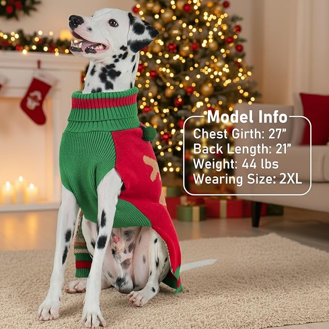 KYEESE Dog Christmas Sweater with Reindeer Pattern, Cozy Festival Dog Sweater for Small Dogs, Winter Holiday Doggie Knitwear Outfit with Leash Hole, Warm Soft Pet Clothes, Medium