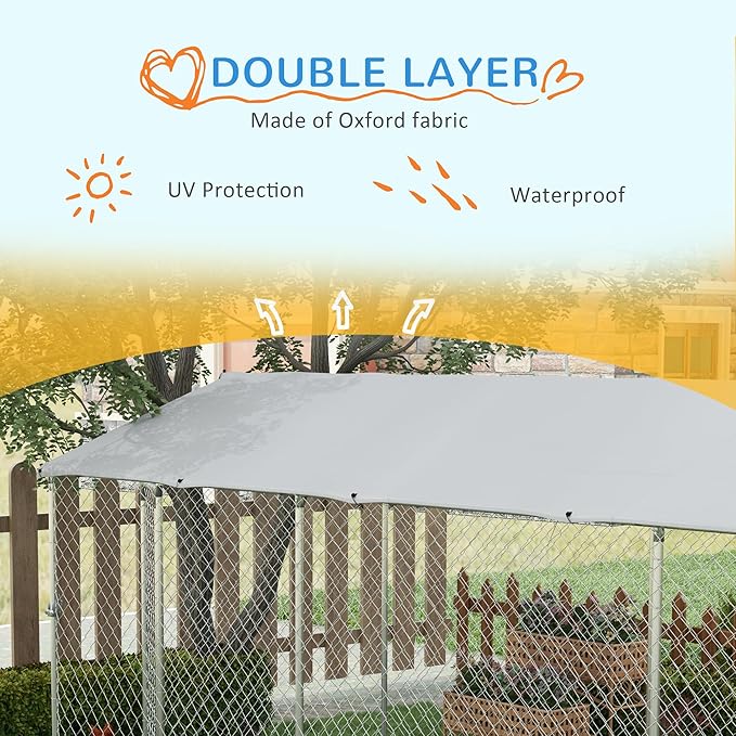 PawHut Outdoor Dog Kennel, Heavy Duty Dog Run Outdoor Fence with Waterproof Cover, Galvanized Chain Link, Secure Lock, for All Sized Breeds, Chickens, Ducks, 20' x 7.5' x 7.5'
