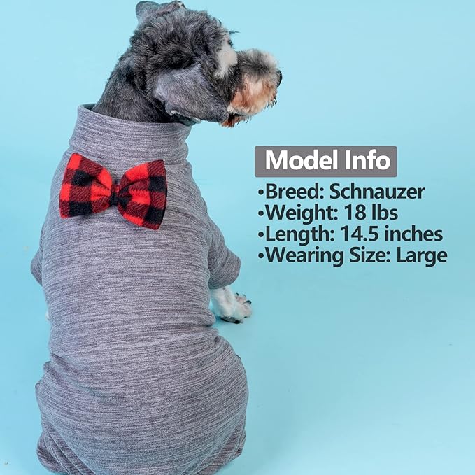 KYEESE Dog Pajamas for Small Dogs Turtleneck Stretchy Pet Pjs Dogs Sweater Super Soft Warm Material Pet Coats with Bowtie Dog Onesie Puppy Pajamas, Grey,XS