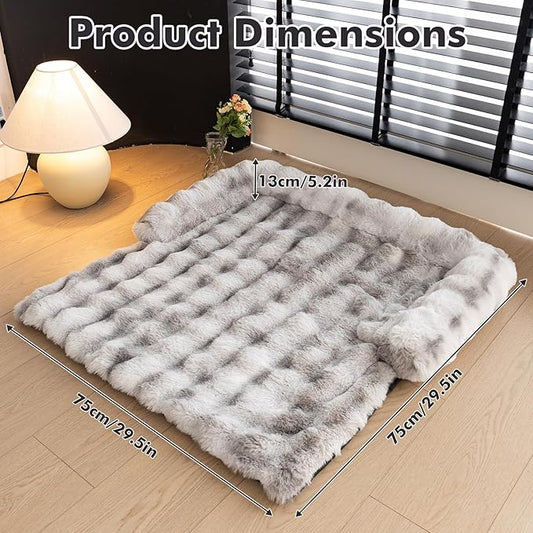 LiveGo Fuzzy Calming Dog Sofa Bed Mat, Washable Plush Couch Cover for Pets, Furniture Protector with Anti-Slip Bottom (Light Gray, 29.5"*29.5")