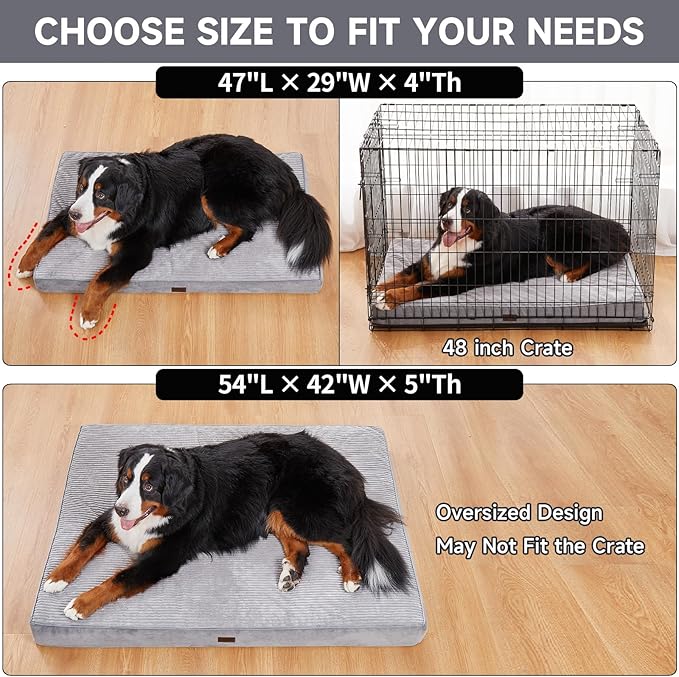 OhGeni Orthopedic Waterproof & Machine Washable Dog Bed for Extra Large Pets, Suitable for Crates, Cat Mat with 25D Egg Crate Foam, Non-Slip Bottom & Removable Cover, 47 Inches(Gray)