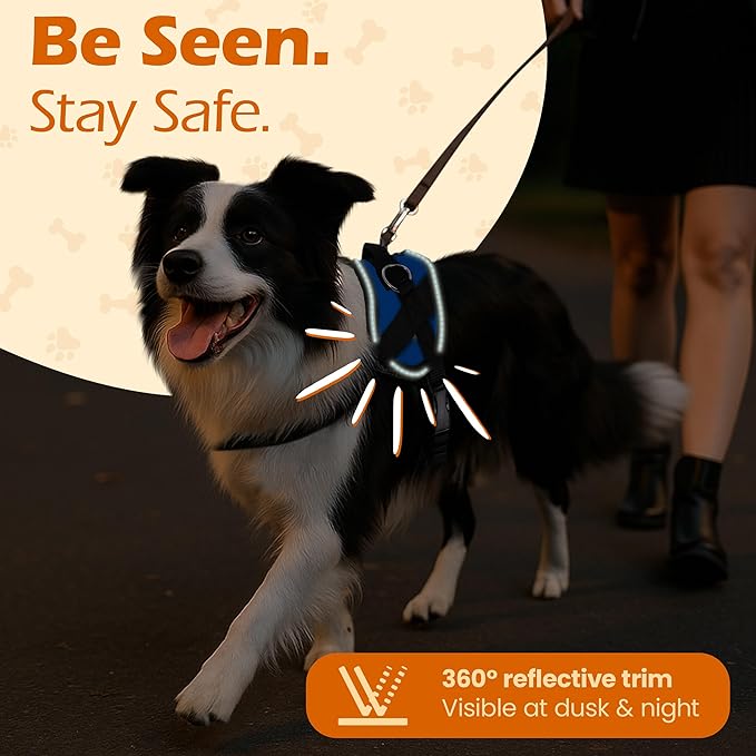 Bark Appeal Blue No-Pull Dog Harness for Extra Small Sized Pets – Adjustable, Reflective Vest with 3 Leash Clips for Added Control, Easy Walks & Training – XS
