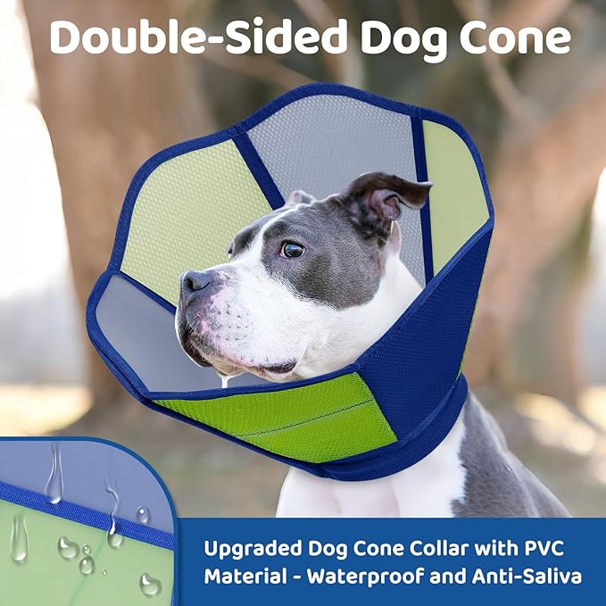 SUNFURA Dog Cone - Soft Cone for Dogs to Stop Licking, Dog Cones Recovery Collar Alternative After Surgery, Adjustable Pet E-Collar for Wound Healing, Blue Green Medium
