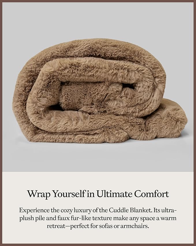 Cozy Earth Cuddle Blanket - Faux Fur Ultra-Soft Luxury Throw Blanket - Thick & Cozy Oversized Design for Lounging or Sharing - Machine Washable - Oversize Throw 80" x 60" Walnut