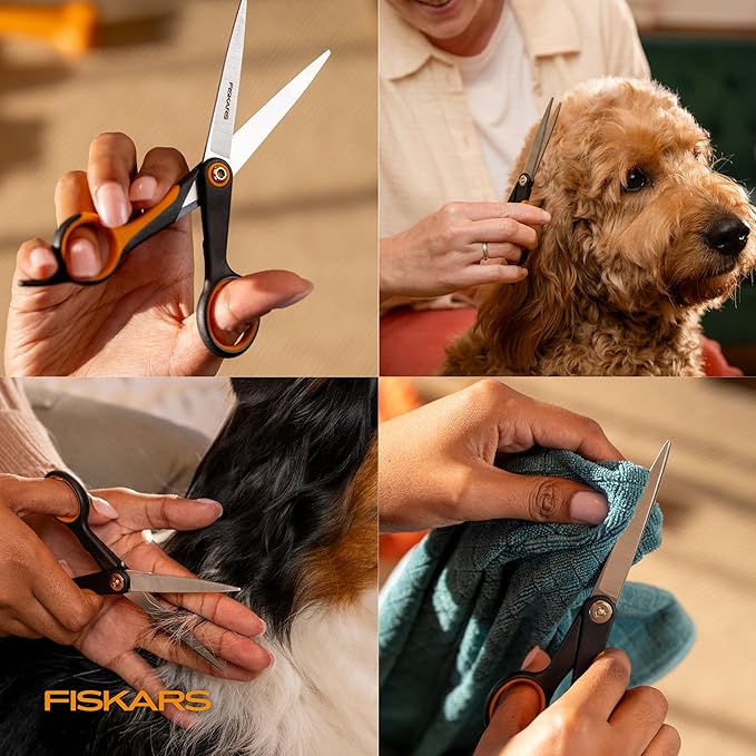 Fiskars Pet Trimming Scissors, Dog & Cat Grooming Scissors, Precision Stainless Steel Blades & SoftGrip™ Handle, 6.75”, Orange/Black