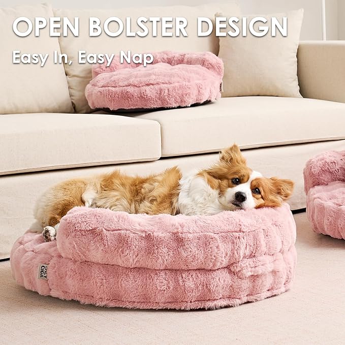 EHEYCIGA Small Dog Bed and Cat Couch - Fluffy Faux Rabbit Fur Pet Sofa with Washable Removable Cover, Waterproof and Non-Slip, 26 Inch, Pink