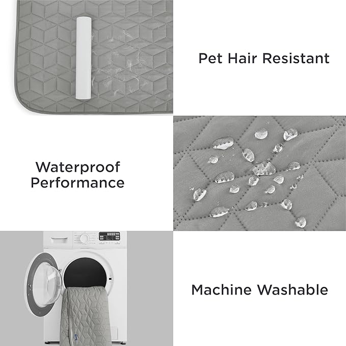 Bedsure 100% Waterproof Bed Cover for Dogs Washable - Non Slip Waterproof Dog Blanket for Bed, Lightweight Furniture Protector Durable for Pet Cat Puppy with Non-Slip Bottom, Grey, 82x82IN