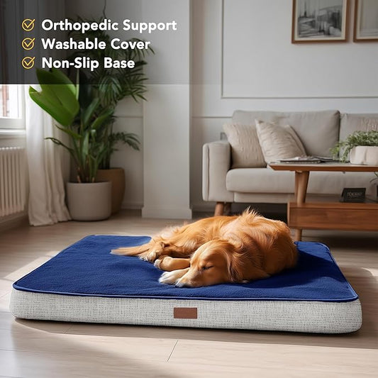 Deconovo Orthopedic Dog Bed for Medium & Large Dogs – Supportive Memory Foam with Washable Cover, Non-Slip Base – Comfort for Senior, Arthritic & Active Pets, Navy Blue, 36" Lx27 Wx3 Th