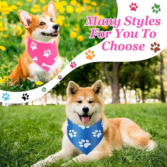 Abbylike 100 Pcs Paw Print Dog Bandanas Bulk Soft Triangle Kerchief Bibs Scarf Set for Pets Dogs Walking Photo Props Pets Shops Adoption Events Party Costume (31.5 x 21.7 x 21.7 Inch)