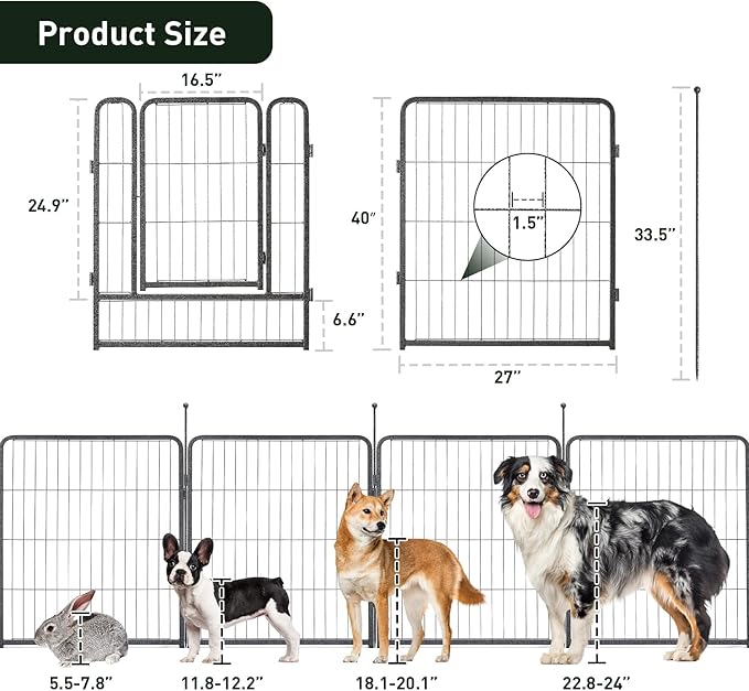 MESTYL Dog Playpen, 16 Panels 40in(H) x36ft(L), Outdoor Garden Metal Fencing with 2 Gates, Animal Barrier for Dog, Garden Edging Border No Dig Temporary Fence for Patio Yard, Black