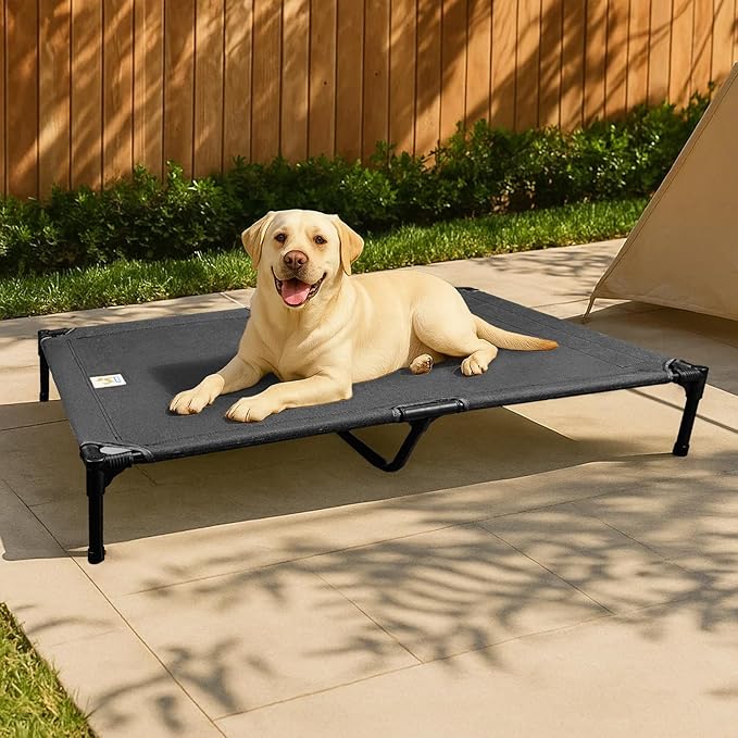 Sytopia Canvas Elevated Dog Bed, Durable Chew Proof Outdoor Raised Pet Cot for Large Dogs 42 in, Waterproof, Breathable, Portable, Washable, Easy Assembly, Sturdy Frame for Camping & Travel, Dark Grey