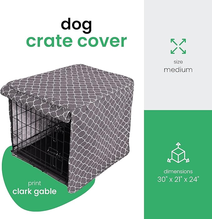 Molly Mutt Clark Gable Dog Crate Cover, 100% Cotton Canvas Cover with 2 Roll-Up Panels, Ideal for Dog or Cat Crate, Durable, Washable, and Free of Harmful Chemicals, 30" x 21" x 24"