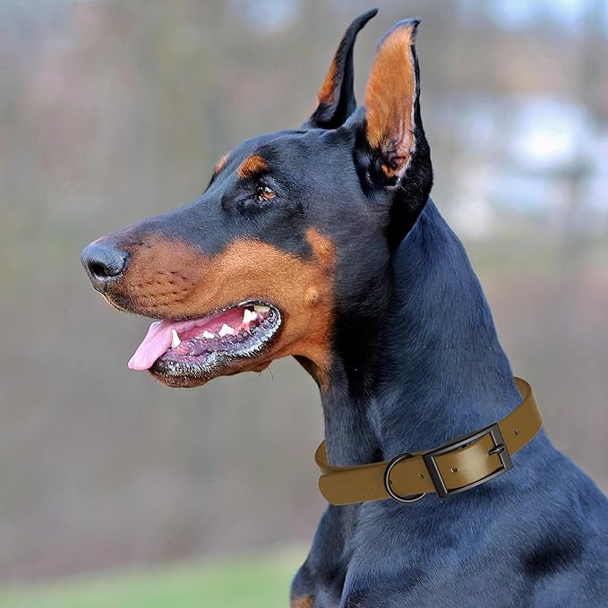 Dogline Biothane Coated Webbing Dog Collar with Black Metal Hardware: Durable Easy-Clean Everyday Collar for Dogs - Comfortable Adjustable Odor-Resistant Pet Collar, W1.5 x L24-28", Coyote Brown