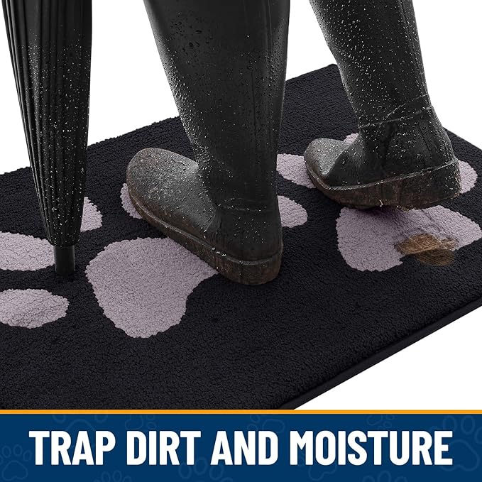 Smiry Dog Door Mat for Muddy Paws 40x32, Dirt Trapper Non Slip Washable Indoor Doormats, Absorbent Entryway Carpet for Inside Floor, Black and Grey