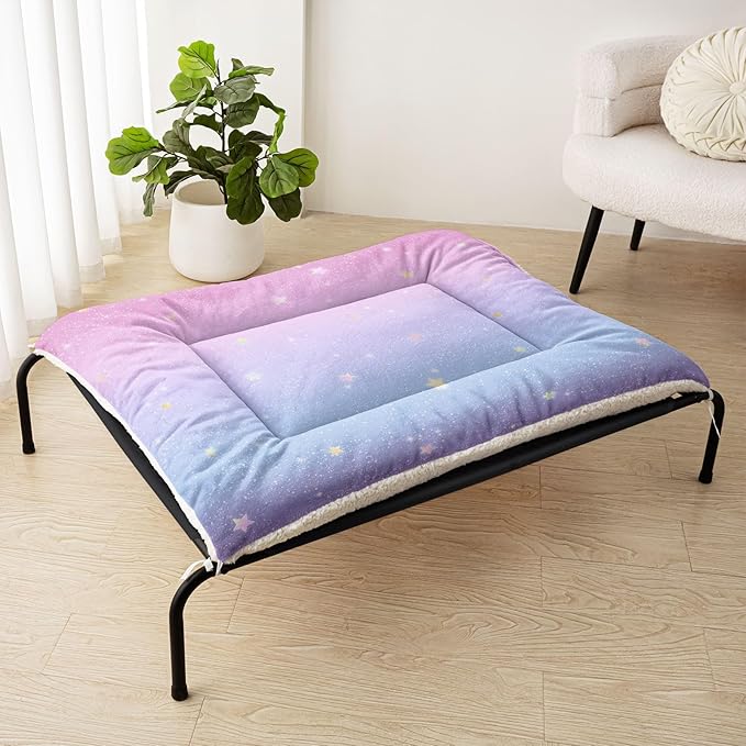 Dog Crate Bed Washable Crate Pad Pink Gradient Stars Printed Soft Fluffy Pet Sleeping Mat for Large Medium Small Animals(Stars-2 S)