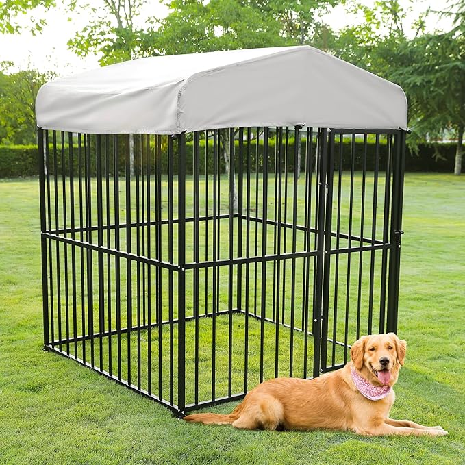 VIVIJASON 6 x 6 x 6 Ft Outdoor Dog Kennel, Heavy Duty Large Metal Frame Dog Cage with Thickened Bars, UV & Waterproof Cover, Outside Pen Playpen Dog Run House for Large to Small Dogs