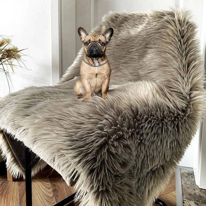 Waterproof Dog Blanket for Small, Medium & Large Dogs – Faux Fur Pet Throw for Couch, Sofa, Bed & Car – Soft, Washable, Stain-Resistant, Durable Cover – Grey – 40" x 30"